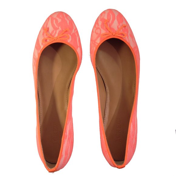 J CREW FACTORY LACE UPTOWN BALLET FLATS LOW HEEL FLAMINGO NEON ORANGE 9.5 EASTER - Picture 11 of 16